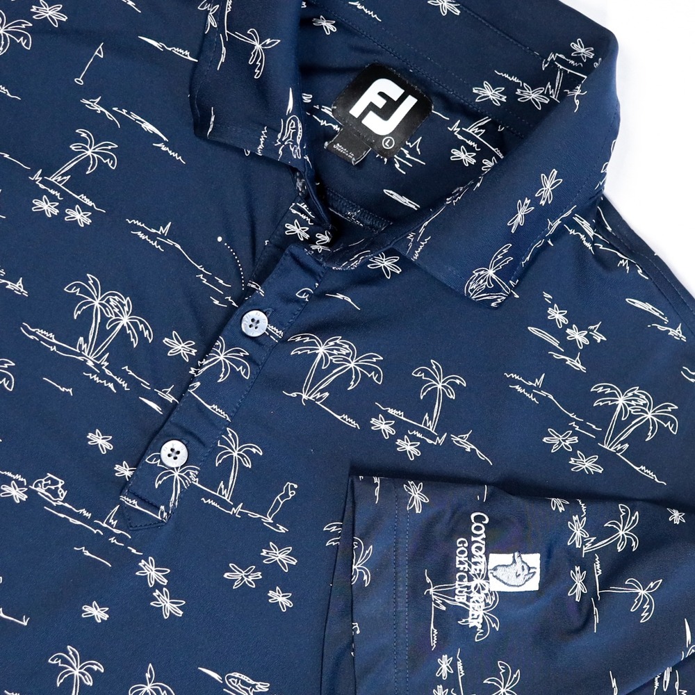 FootJoy Golf Polo Mens Large Navy AOP Palm Tree Print Tech Performance Summer